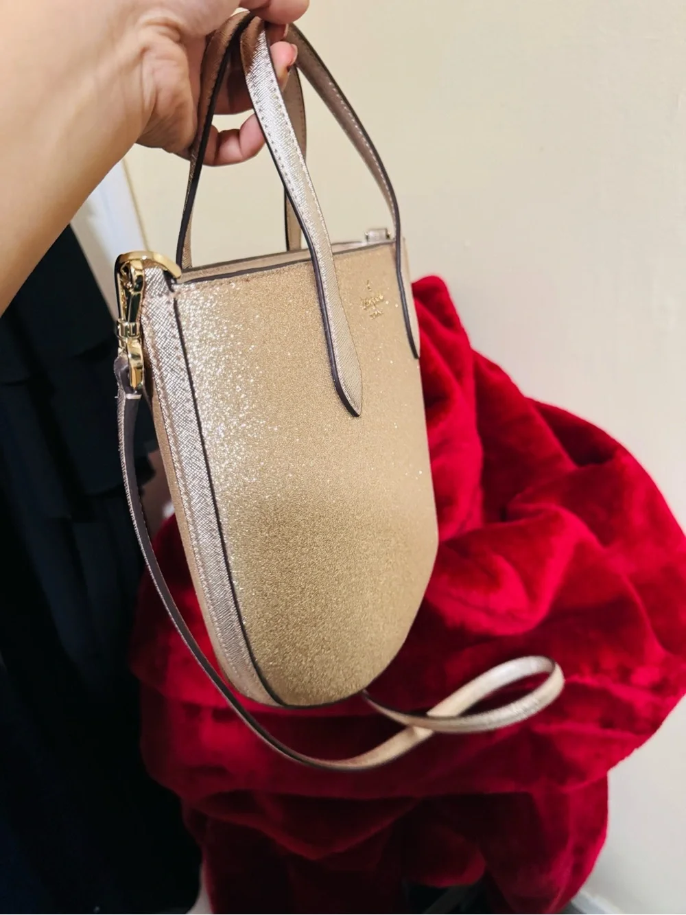 kate spade Glitter Crossbody Tote in Gold